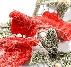 Krajková aplikace středová červené/oranžové květy