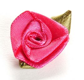 Růžička saténová s lístkem růžová/zelená