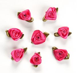 Růžička saténová s lístkem růžová/zelená