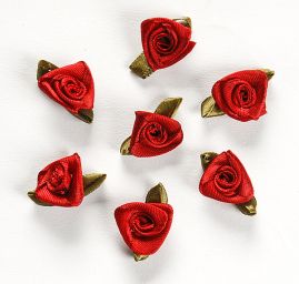 Růžička saténová s lístkem vínová/zelená