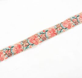 Vyšívaná stuha šantung 4cm růžový květ