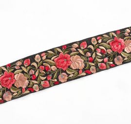 Vyšívaná stuha šantung široká červená/hnědá