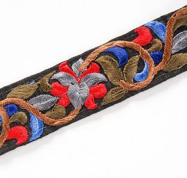 Vyyšívaná stuha šantung drobné květy modré