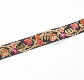 Vyšívaná stuha šantung 3,5cm barevné květy malé