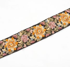 Vyšívaná stuha šantung široká žluté květy