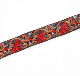 Vyšívaná stuha šantung 4cm karmínový květ