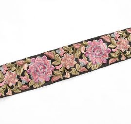 Vyšívaná stuha šantung široká starorůžové květy
