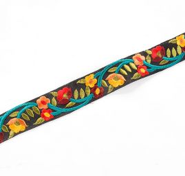 Vyšívaná stuha šantung malé květy zářivě žlutá