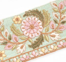 Vyšívaná stuha šantung široká olivová