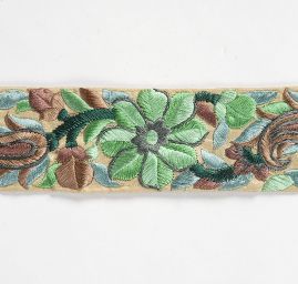 Vyšívaná stuha šantung zelený