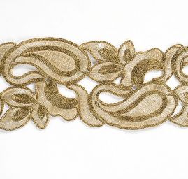 Krajková kovová stuha paisley vzor/lístky