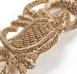 Krajková kovová stuha s flitry paisely ornament