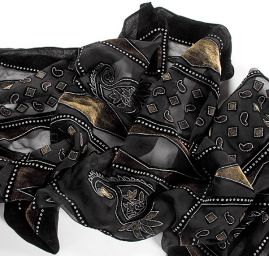 Efektní šál vypalovaný samet/tisk hnědý/khaki