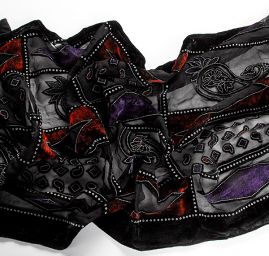 Efektní šál vypalovaný samet/tisk červený/fialový