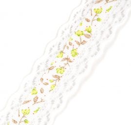 Stuha rypsová květy krajkový lem bílá