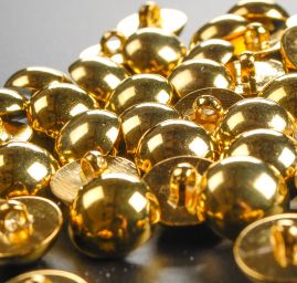 Knoflík půlkulatý zlatý s krčkem plast 28"