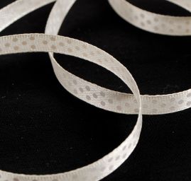 Atlasová stuha krémová bílé puntíky 6mm