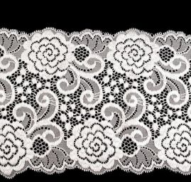 Pružná krajka lem květy bílá 15cm
