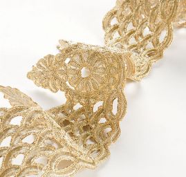 Krajková kovová stuha ornamentální vzor sv.zlatá