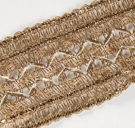 Krajková kovová stuha řetízek starozlatá