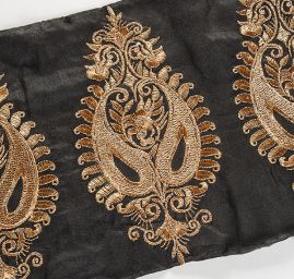 Šantungová stuha velký ornament kapka zlatá  II.jakost