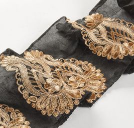 Šantungová stuha velký hlavicový vzor zlatý II.jakost