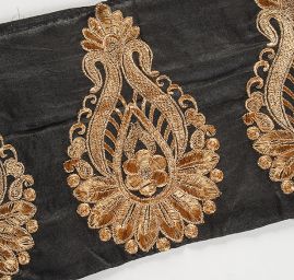 Šantungová stuha velký hlavicový vzor zlatý II.jakost