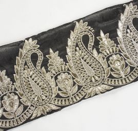 Šantungová stuha paisley motiv stříbrný II.jakost