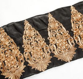 Šantungová stuha veliký ornament zlatý II.jakost