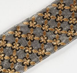 Šantungová stuha vyšívaná s flitry ocelově šedá