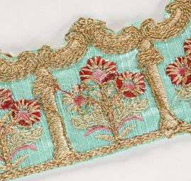 Stuha vyšívaná na šantungu orientální motiv tyrkys 