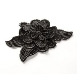 Krajkový květ s listem černý