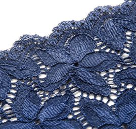 Pružná krajka vsadka lem květy tm.modrá