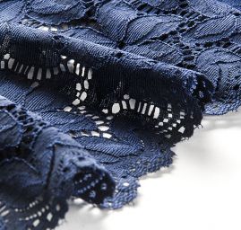 Pružná krajka vsadka lem květy tm.modrá