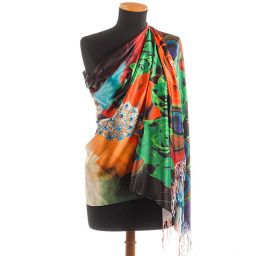 Efektní šála s třásněmi paví pera/růže oranžová