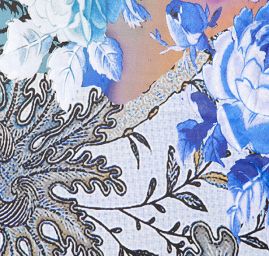 Efektní šála motiv květů modrá/hnědá