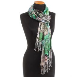 Efektní šála motiv květů šedá/zelená