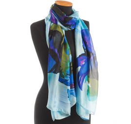 Efektní šála abstraktní květy pastel modrá