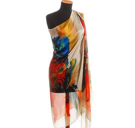 Efektní šála abstraktní květy pastel zelená