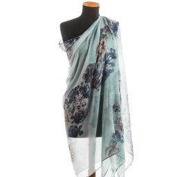 Velký šál viskoza mat vzor květy modrá