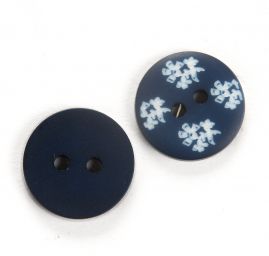 Knoflík plastový kulatý modrotisk květy 26"
