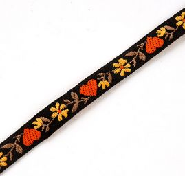 Stuha krojová vyšívaná černá 9mm žluté květy