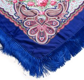 Šátek bavlna tisk folklórní vzor 130x130cm modrý