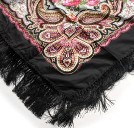 Šátek bavlna tisk folklórní vzor 130x130cm černý