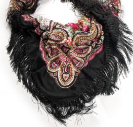 Šátek bavlna tisk folklórní vzor 130x130cm černý