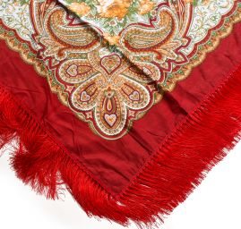 Šátek bavlna tisk folklórní vzor 130x130cm vínový