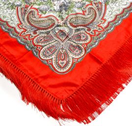 Šátek bavlna tisk folklórní vzor 130x130cm červený