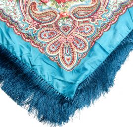 Šátek bavlna tisk folklórní vzor 130x130cm tyrkysový