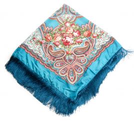 Šátek bavlna tisk folklórní vzor 130x130cm tyrkysový