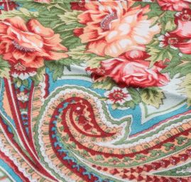 Šátek bavlna tisk folklórní vzor 130x130cm tyrkysový